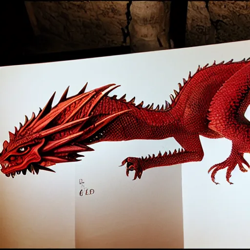 Prompt: photo of ancient red dragon