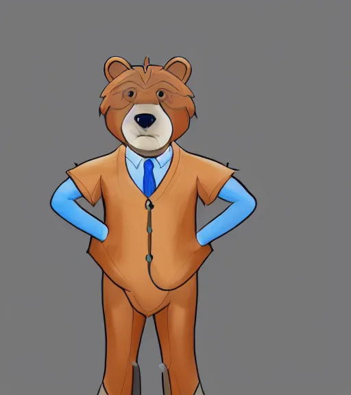 Prompt: expressive stylized master furry artist digital line art colored shaded drawing full body portrait character study of the anthro male anthropomorphic bear fursona animal person wearing clothes airline pilot