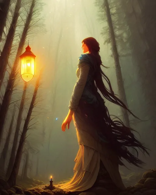 Image similar to a beautiful cinematic image of a lighthouse, fantasy forest landscape, fantasy magic, dark light night, intricate, elegant, sharp focus, illustration, highly detailed, digital painting, concept art, matte, art by wlop and artgerm and greg rutkowski and alphonse mucha, masterpiece