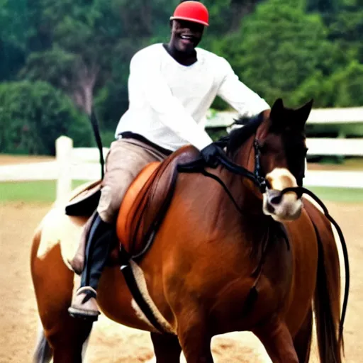 Prompt: michael jordan horseback riding