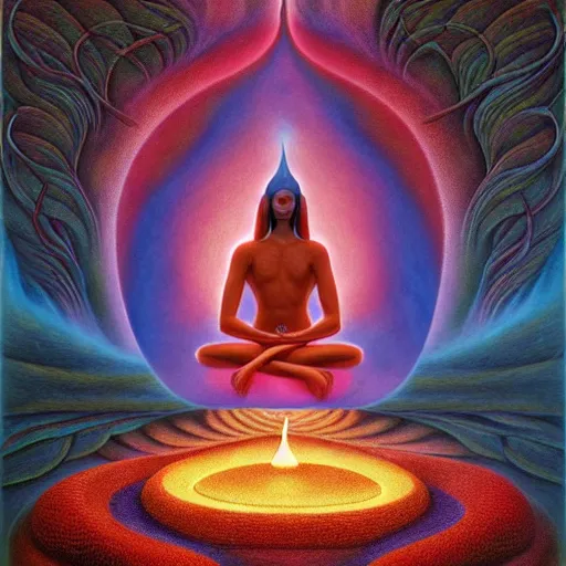 Image similar to the devil meditating in a zen garden with a lava waterfall in hell, by Adi granov and afarin sajedi and amanda sage and evgeni gordiets and Agostino Arrivabene and adonna khare in a psychedelic portrait style, ultrarealistic matte painting, volumetric lighting, fractal, extremely symmetrical, highly detailed face, orisha, 8k, hd