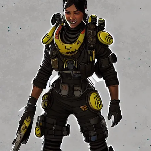 Image similar to caustic from apex legends, digital art, character design, masterpiece