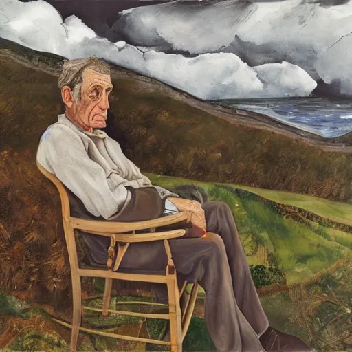 Prompt: a portrait of a character in a scenic environment by lucian freud