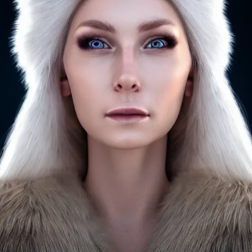 Image similar to head shot photo of a real-life beautiful nordic queen, highly detailed, volumetric lighting