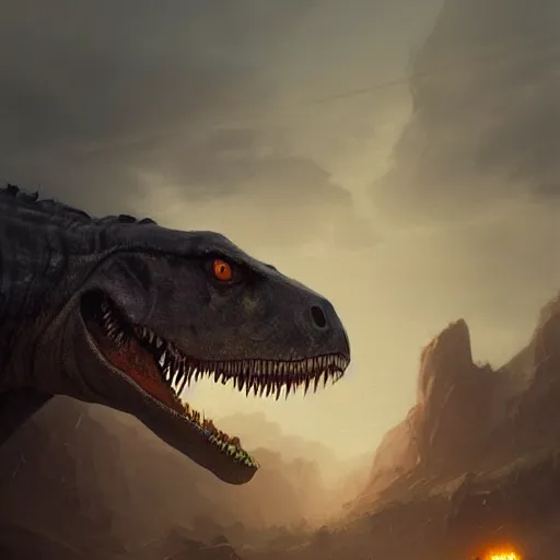 Image similar to a portrait of a trex, dramatic lighting, cinematic, establishing shot, extremly high detail, photorealistic, cinematic lighting, artstation, style by greg rutkowski