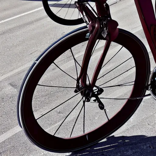 Image similar to modern road bicycle made of chocolate, melting in the sun, high detail sports photography