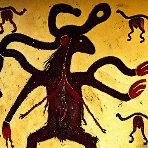 Prompt: shaman, altamira cave painting