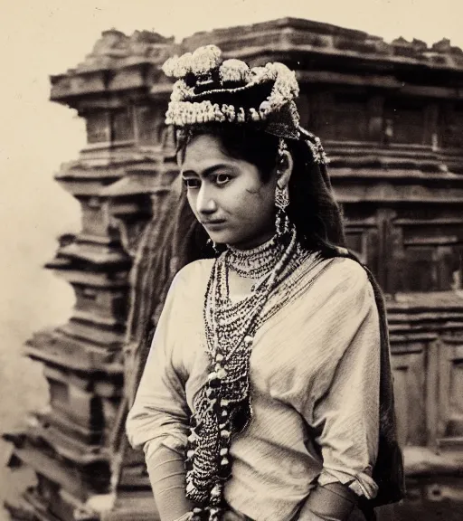 Image similar to vintage_portrait_photo_of_a_beautiful_nepalese_Victorian maiden at Pashupatinath Temple