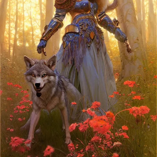 Image similar to highly detailed full body portrait of a enchanted wolf in the form of a beautiful young princess. d & d, art by donato giancola and ruan jia and carl larsson and magali villeneuve. trending on artstation, intricate details, energetic composition, golden ratio, concept art, illustration, elegant art