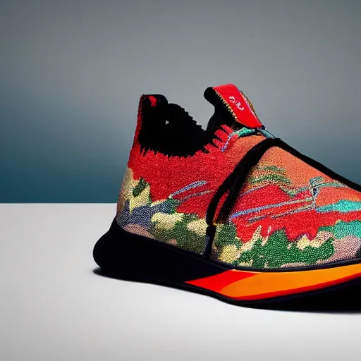 Image similar to Ultra detailed sneakers designed by Wes Anderson, superresolution, HDR, futuristic sneakers