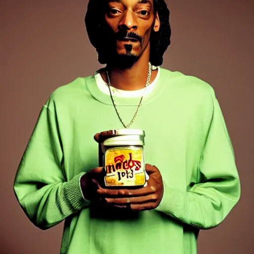 Prompt: Snoop Dogg holding a Jar of pickles for a 1990s sitcom tv show, Studio Photograph, portrait, C 12.0