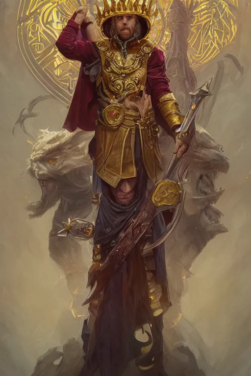 Image similar to Case Keenum wearing a golden crown, dungeons and dragons portrait, highly detailed, digital painting, artstation, concept art, sharp focus, illustration, art by artgerm and greg rutkowski and alphonse mucha