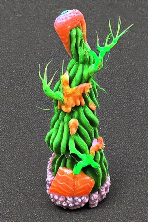 Image similar to creature sushi roots cactus elemental flush of force nature micro world fluo light deepdream