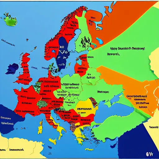 Image similar to map of europe showing the exports of each country as a realistic picture