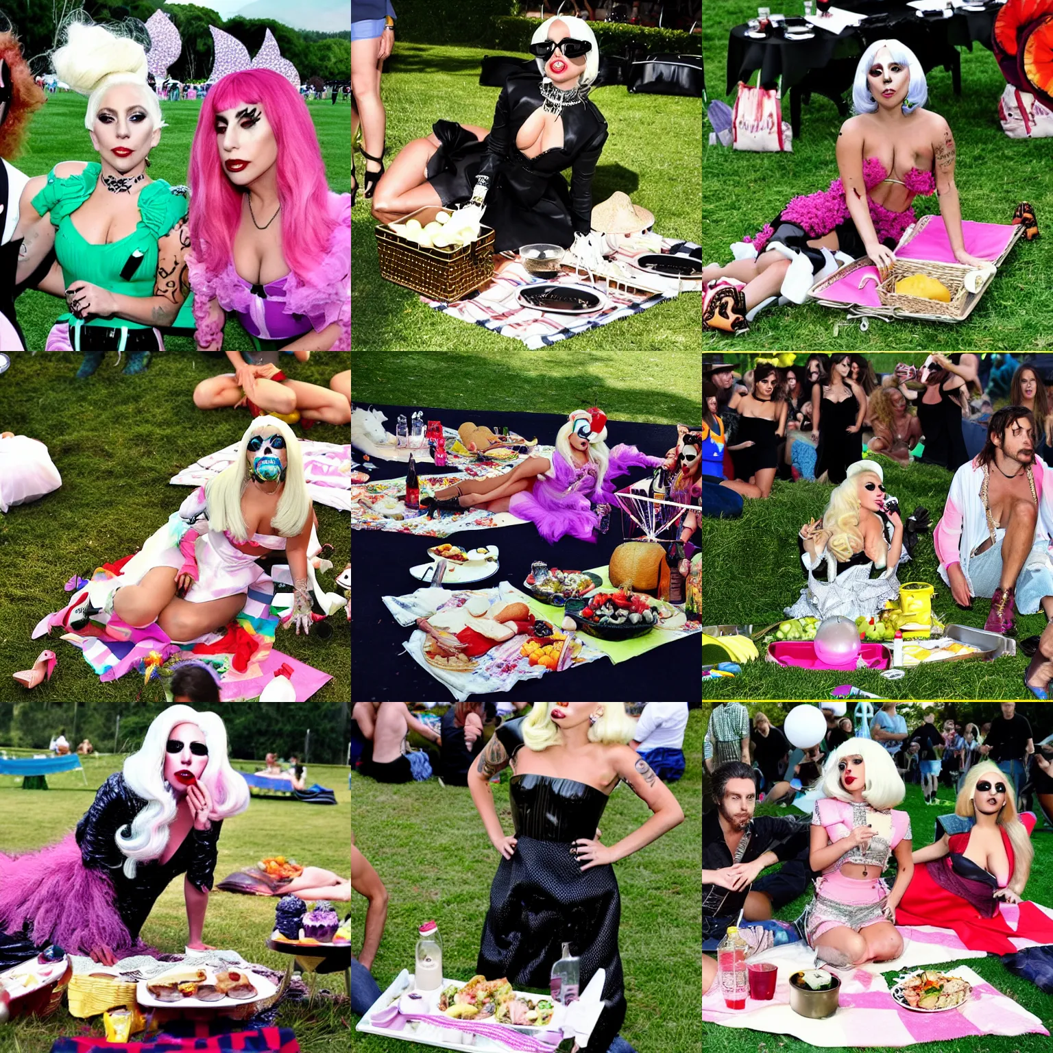 Prompt: lady gaga picnic, still