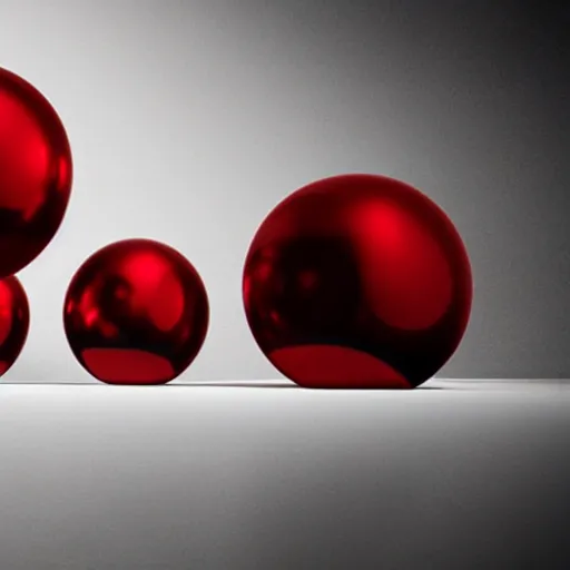 Prompt: chrome spheres on a red cube by adriaen van ostade