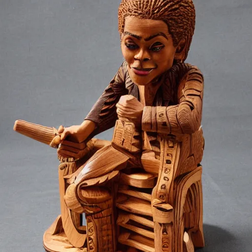 Image similar to intricate wood carving of michael jackson having a picnic