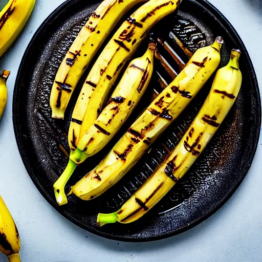 Prompt: grilled bananas on a plate, food photography