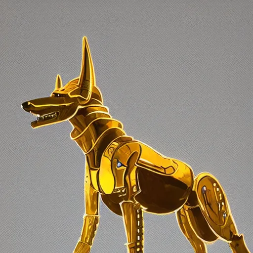 Image similar to cybernetic anubis egyptian wolf made of steel and gold in light armor, by ian pesty and alena aenami and makoto shinkai, concept art, matte painting, washed colors,