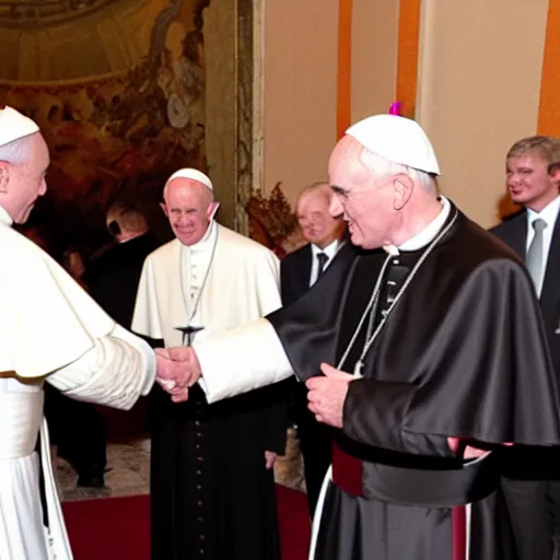 Image similar to the pope shaking hands with chancellor palpatine