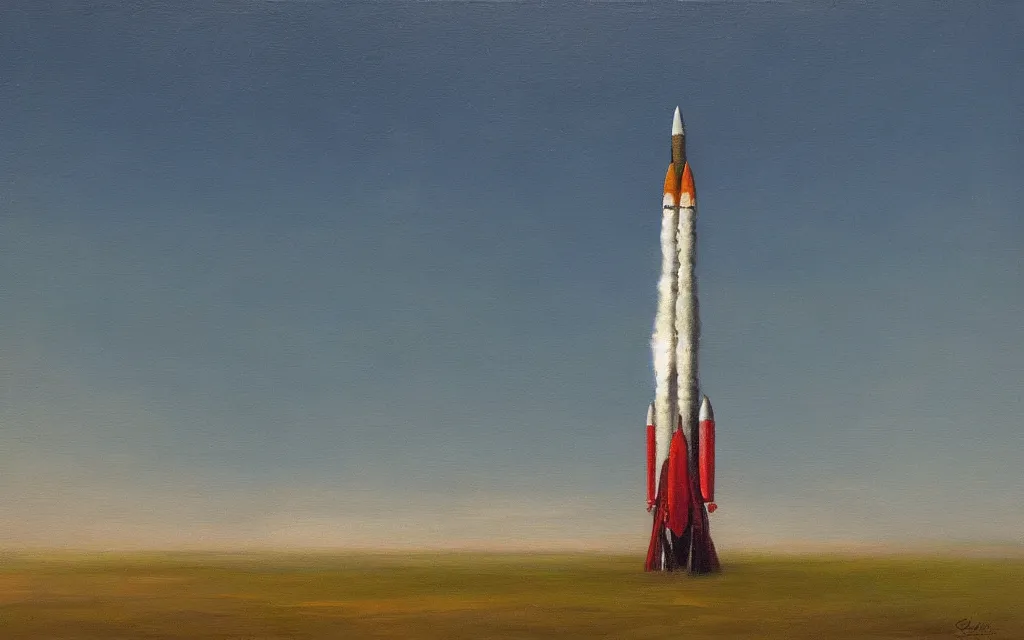 Image similar to a painting of a rocket, oil on canvas, by edelfelt