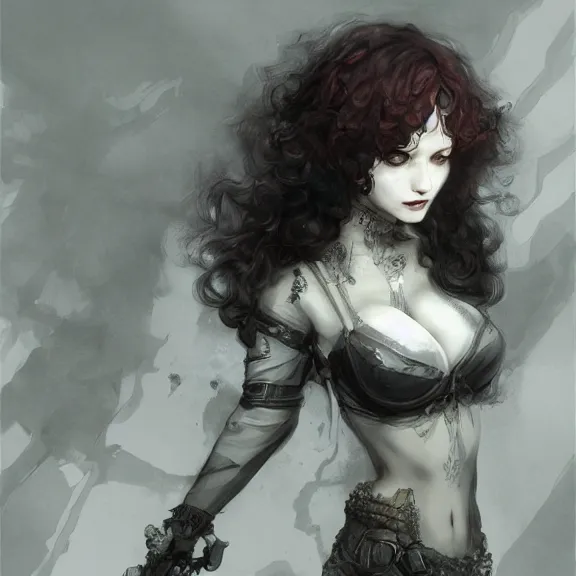 Image similar to christina hendricks!!! goth, tankoban, 4 k, tone mapping, akihiko yoshida, james jean andrei riabovitchev marc simonetti, yoshitaka amano, long hair, curly, h. hydrochaeri