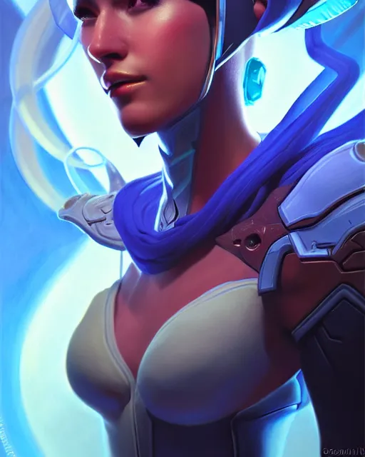 Prompt: sojourn from overwatch, bust, fantasy, fantasy art, fantasy, colorful, elegant, character portrait, portrait, close up, highly detailed, intricate detail, amazing detail, sharp focus, vintage fantasy art, vintage sci - fi art, radiant light, caustics, by boris vallejo