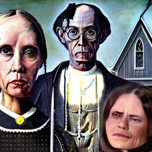 Image similar to american gothic, but with xenomorphs