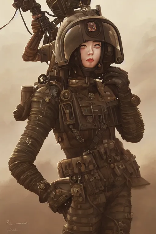 Image similar to portrait of dieselpunk blackpink jisoo soldier girl, helmet, desert, armored, highly detailed, digital painting, face detail, sharp focus, art, illustrations by loish and ayanamikodon and irakli nadar and rossdraws and wlop