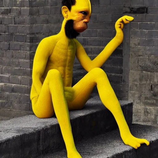 Prompt: half man half banana creature pondering the meaning of life