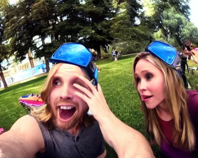 Image similar to gopro footage, first person view of my date with kristen bell