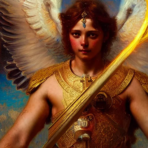 Prompt: saint michael the angel. highly detailed painting by gaston bussiere, greg rutkowski 8 k
