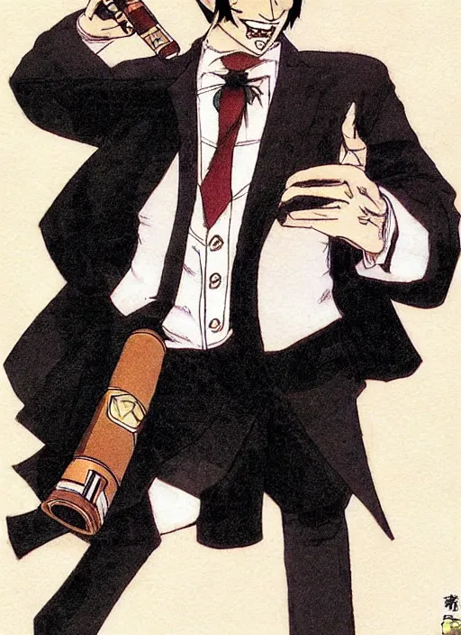 Image similar to heihachi!!!!!!! mishima dressed formally, with cigar, by keisuke itagaki, manga