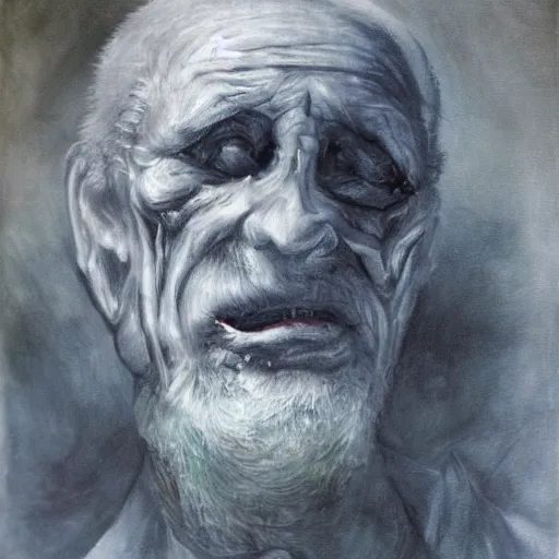 Prompt: pain and old age, dark, painting