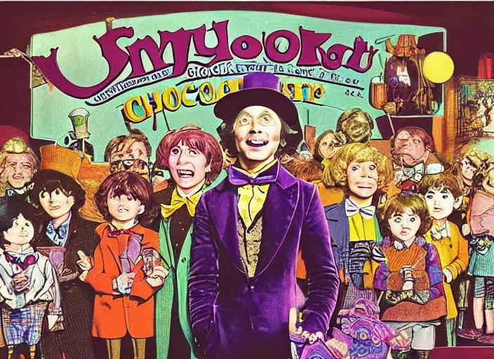 Image similar to film still of Willy Wonka's and the Chocolate Factory 1971 Artwork by Akihiko Yoshida