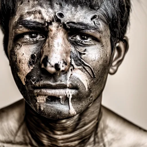 Prompt: portrait of a male warrior with a scarred face. Detailed face. Photo 8K.