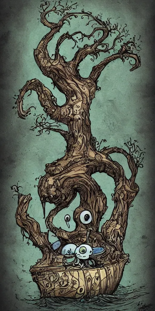 Prompt: Artwork of The Ancestral Prophet Of The Rivers in the style of Machinarium, Trending on artstation