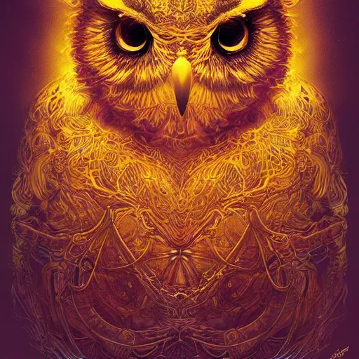 Image similar to the portrait of a smiling golden owl in the depths of the universe, an ultrafine hyperdetailed illustration by kim jung gi, irakli nadar, intricate linework, bright colors, octopath traveler, final fantasy, unreal engine 5 highly rendered, global illumination, radiant light, detailed and intricate environment, - w 9 6 0