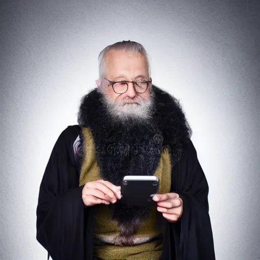 Image similar to Beautiful portrait photo Photograph of Odin using a smartphone, studio lights, stock photo