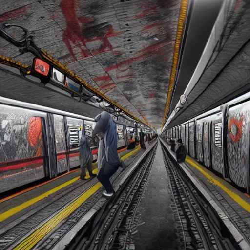 Image similar to new york subway graffiti masterpiece, hyperdetailed, artstation, cgsociety