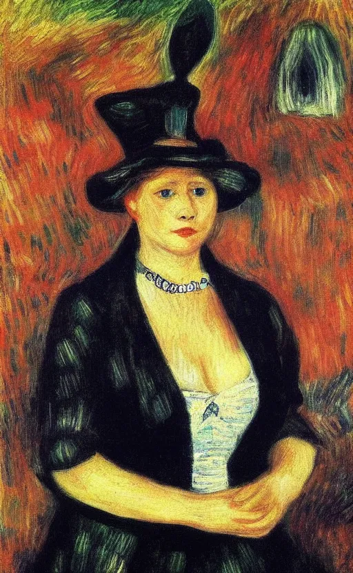 Prompt: queen of spades suggestive full color portrait tarot card by renoir by van gogh