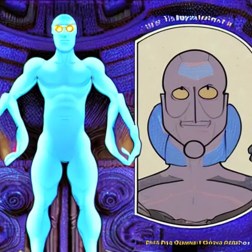 Image similar to doctor manhattan in the style of pixar