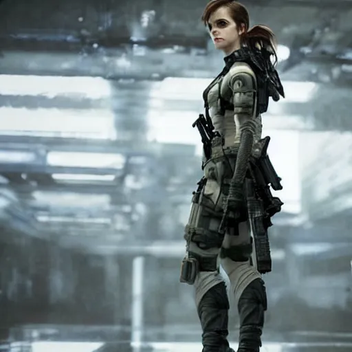 Image similar to emma watson wearing metal gear armor dramatic lighting cinematic cinematic lighting by Richard Schmid by Yoji Shinkawa by greg rutkowski