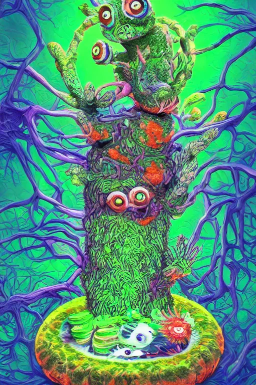 Image similar to creature sushi roots cactus elemental flush of force nature micro world fluo light deepdream illumination ray tracing hdr fanart arstation by sung choi and eric pfeiffer and gabriel garza and casper konefal