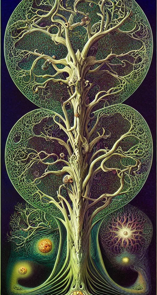 Image similar to tree of life by roger dean and andrew ferez, art forms of nature by ernst haeckel, divine chaos engine, symbolist, visionary, art nouveau, botanical fractal structures, organic, detailed, realistic, surreality