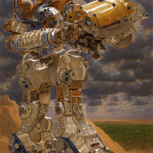 Image similar to highly detailed painting of a robotic humanoid bull mecha, painting by gaston bussiere, craig mullins, j. c. leyendecker, lights, art by ernst haeckel, john william godward, hammershøi, alex grey, dmt, symmetric, masterpiece details, hyper - detailed, hd, hdr, 4 k, 8 k