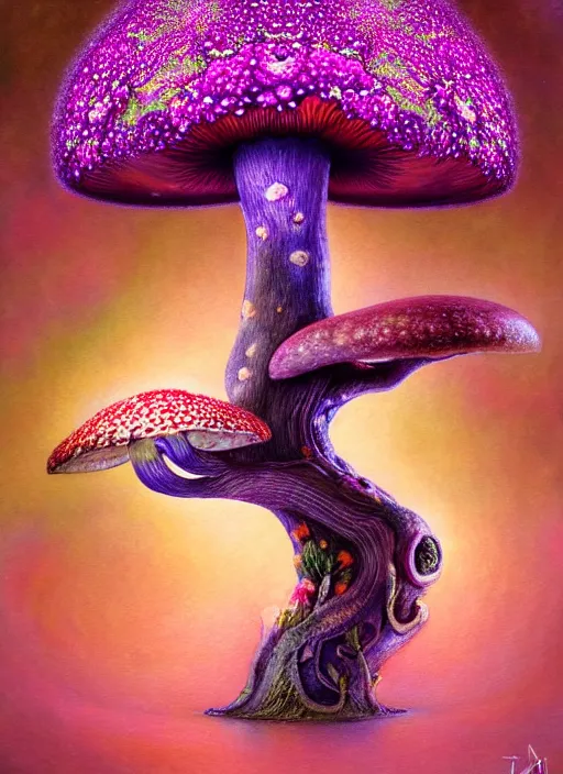 Image similar to extremely psychedelic organic shman made of orchid and cherry blossom tree and mushroom, diffuse lighting, fantasy, intricate, elegant, highly detailed, lifelike, photorealistic, digital painting, artstation, illustration, concept art, smooth, sharp focus, art by John Collier and Albert Aublet and Krenz Cushart and Artem Demura and Alphonse Mucha