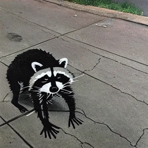 Image similar to raccoon street art,