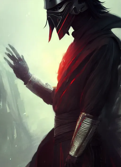 Prompt: male cosplayer wearing costume that is a mix of wei wuxian from the untamed and kylo ren. art by greg rutkowski, art by pascal blanche. crisp quality. digital photography. trending in deviantart.