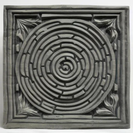 Image similar to carved soapstone relief paneling, serpentine maze